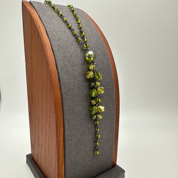 Citrine and Green 90s Era Beaded Choker Necklace - Picture 2 of 7